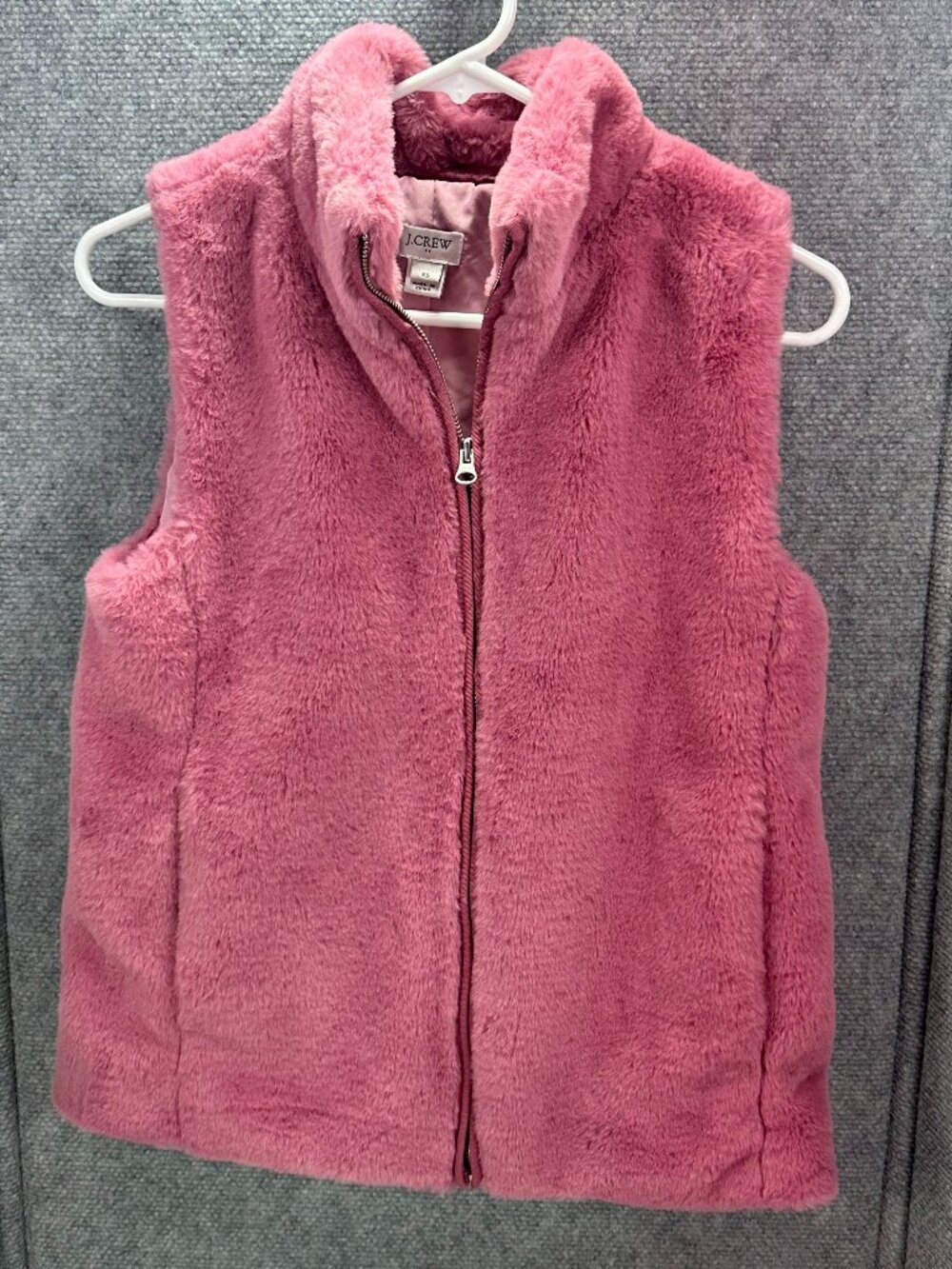 J.Crew Faux Fur Vest XS Dusty Rose Pink Full Zip Pockets Lined K2216 Plush